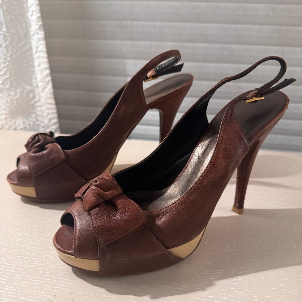 Stewart Weitzman Peep-Toe Slingback Heels